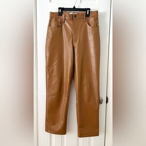 Abercrombie and Fitch Vegan Leather 90s Straight Pant in Camel Size 10 Short